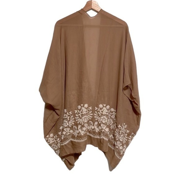 Girl Intuitive Floral Embroidered Stitched Kimono Boho Brown White One‎ Size - Picture 3 of 6